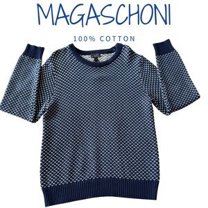 Magoschoni Men’s Navy Blue 100% Cotton Knit Sweater NWT Size M Geometric Pattern